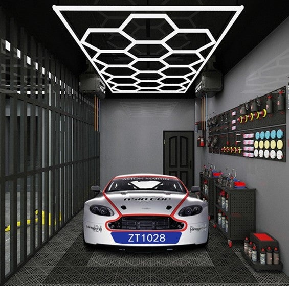 LED Hexagon Garage Lights 6500K Car Detailing Shop Light With Border LED Hexagon Garage Lights 6500K Car Detailing Shop Light With Border