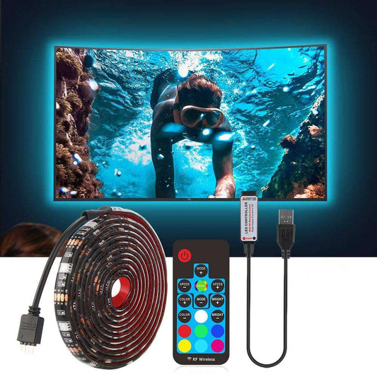 USB LED Strip 5050 RGB TV Background Lighting Kit Cuttable with IR RF Music Bluetooth RGB LED Controller, 0.5M/1M/2M Set - Hex Touch Lights