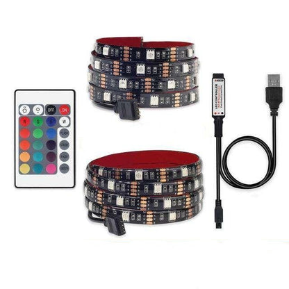 USB LED Strip 5050 RGB TV Background Lighting Kit Cuttable with IR RF Music Bluetooth RGB LED Controller, 0.5M/1M/2M Set - Hex Touch Lights