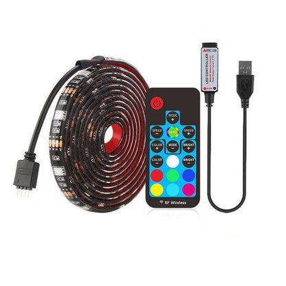 USB LED Strip 5050 RGB TV Background Lighting Kit Cuttable with IR RF Music Bluetooth RGB LED Controller, 0.5M/1M/2M Set - Hex Touch Lights