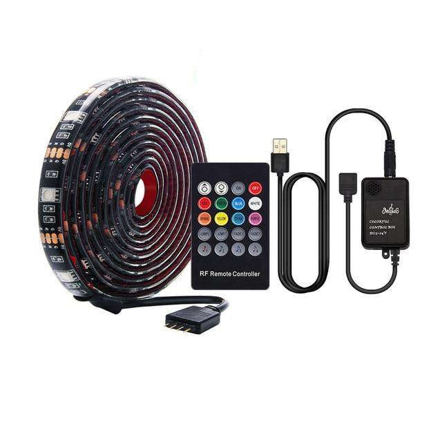 USB LED Strip 5050 RGB TV Background Lighting Kit Cuttable with IR RF Music Bluetooth RGB LED Controller, 0.5M/1M/2M Set - Hex Touch Lights
