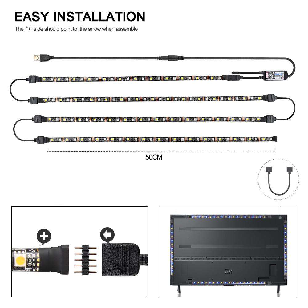 USB LED Strip DC 5V 50CM 1M 2M 3M 4M IR 40Key Controller APP Bluetooth Control Flexible Light Desk Screen TV Background Lighting - Hex Touch Lights