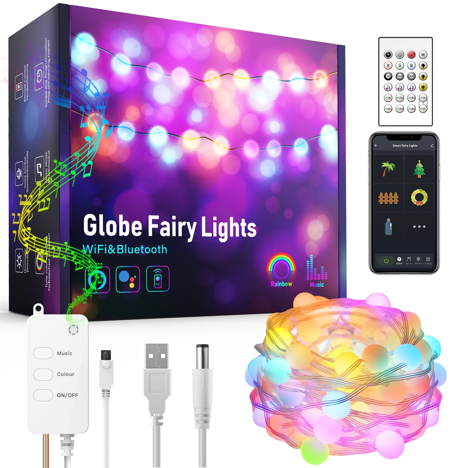 rgb fairy lights > rgb led string lights > Globe LED color string lights